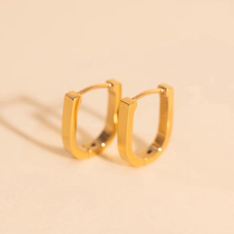 Titanium Smooth Stirrup Chunky Huggie Hoop Earrings