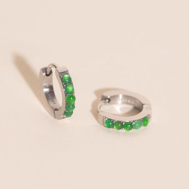 Green Color Gem Huggie Hoop Earrings