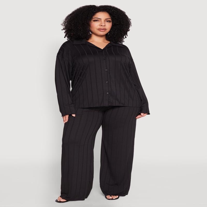 Plus Size Ribbed Knit Wide Leg Pants