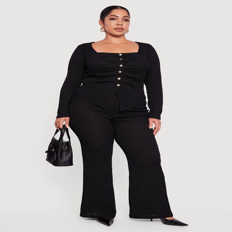 Plus Size Textured Knit Pull On Pants