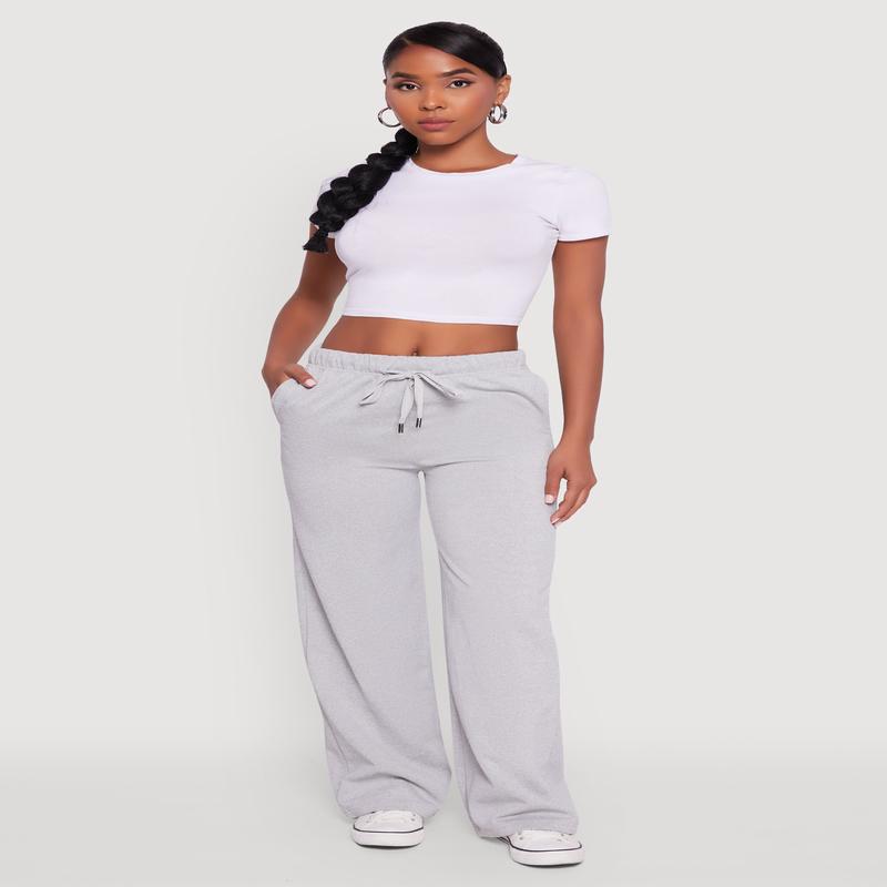 High Waisted Wide Leg Fleece Lined Sweatpants