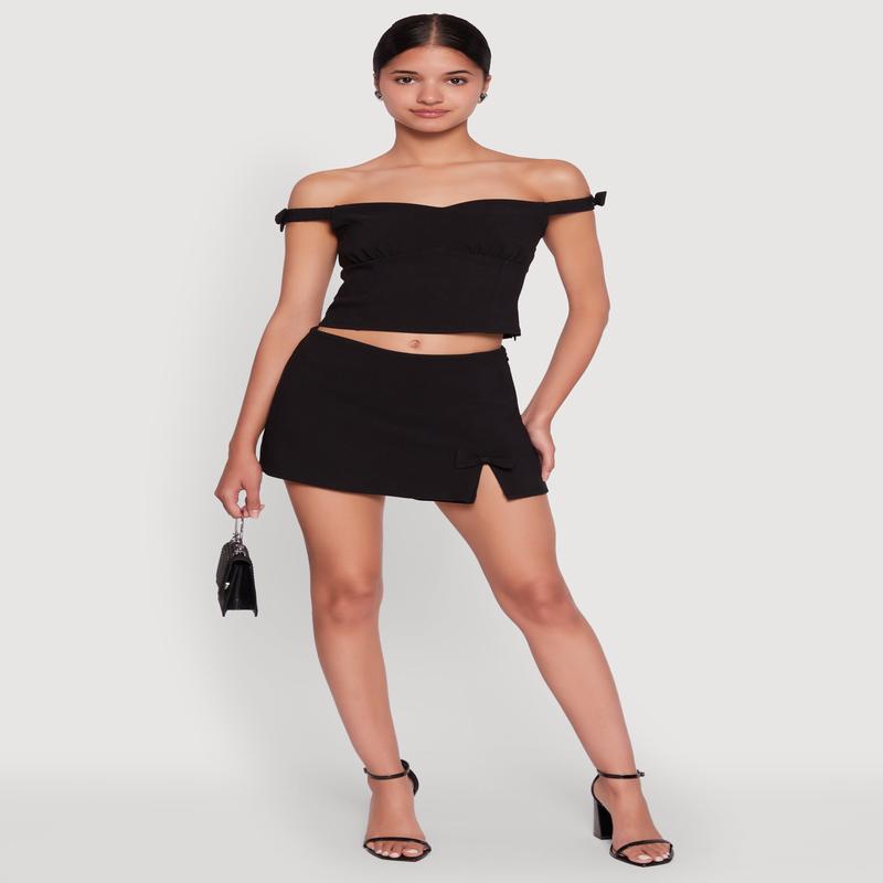 Iris Bow Detail Slit Front Skort
