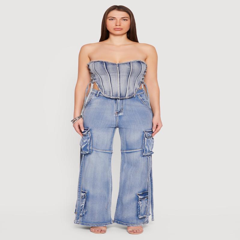 Lace Up Side Denim Corset Top