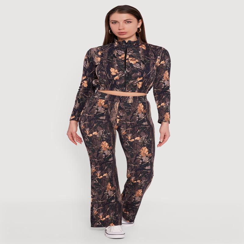 Tree Camo Scuba High Waisted Pull On Pants