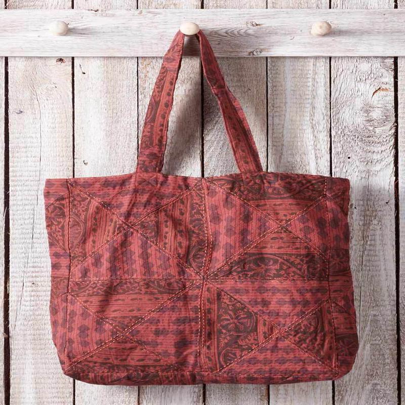 Upcycled Patchwork Tote Bag - Earth tone Chindi