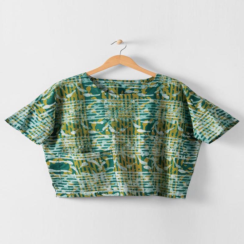 Shalini Popover Boxy Top - Dusty teal/Green tea