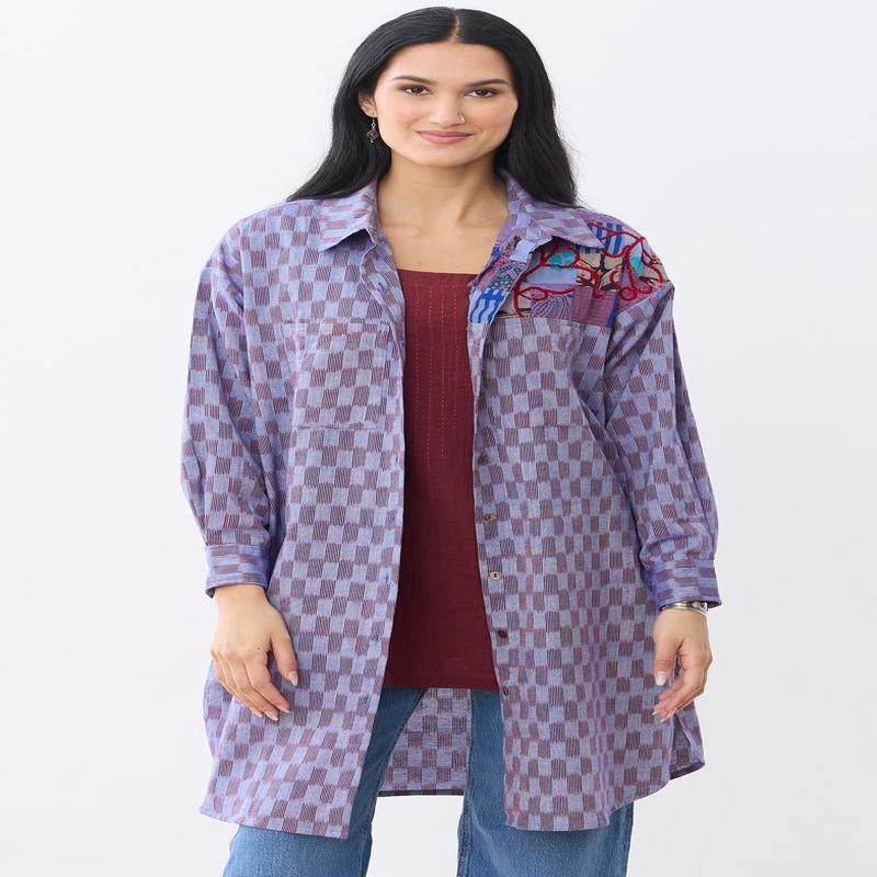 Long Savani Button-Down Shirt - Light periwinkle/Multi