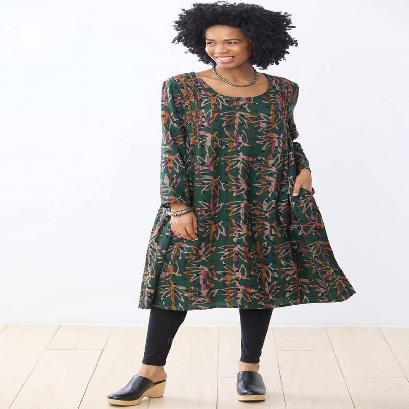 Premila Pull-Over Scoop-Neck Midi Dress - Forest/Multi