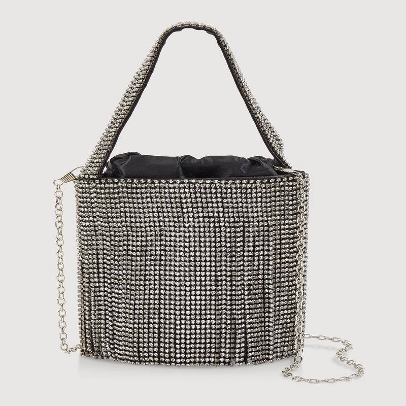 Rhinestone Fringe Crossbody Bucket Bag