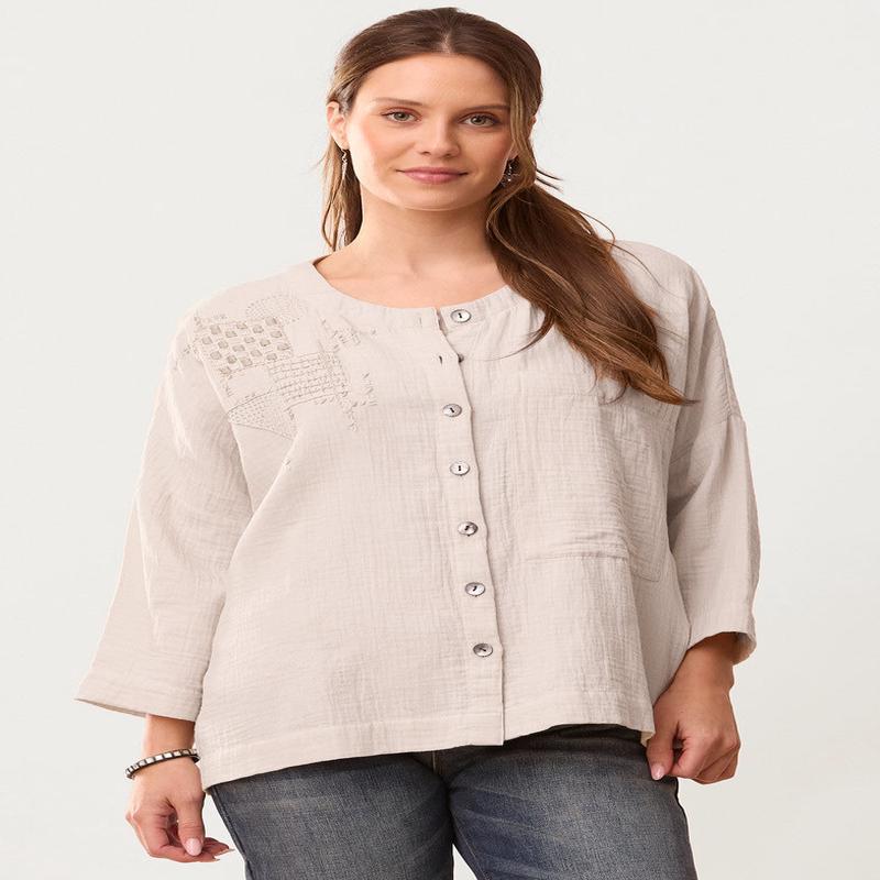 Rishra Cotton Double Gauze Embroidered Jacket