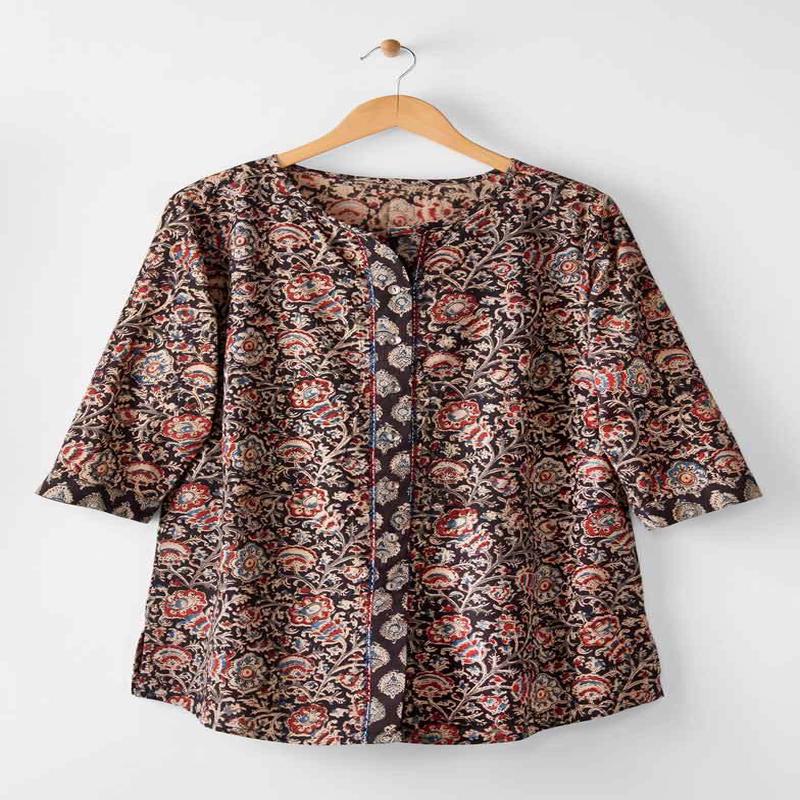 Sanoli 3/4-Sleeve Scoop-Neck Tunic - Black/Multi