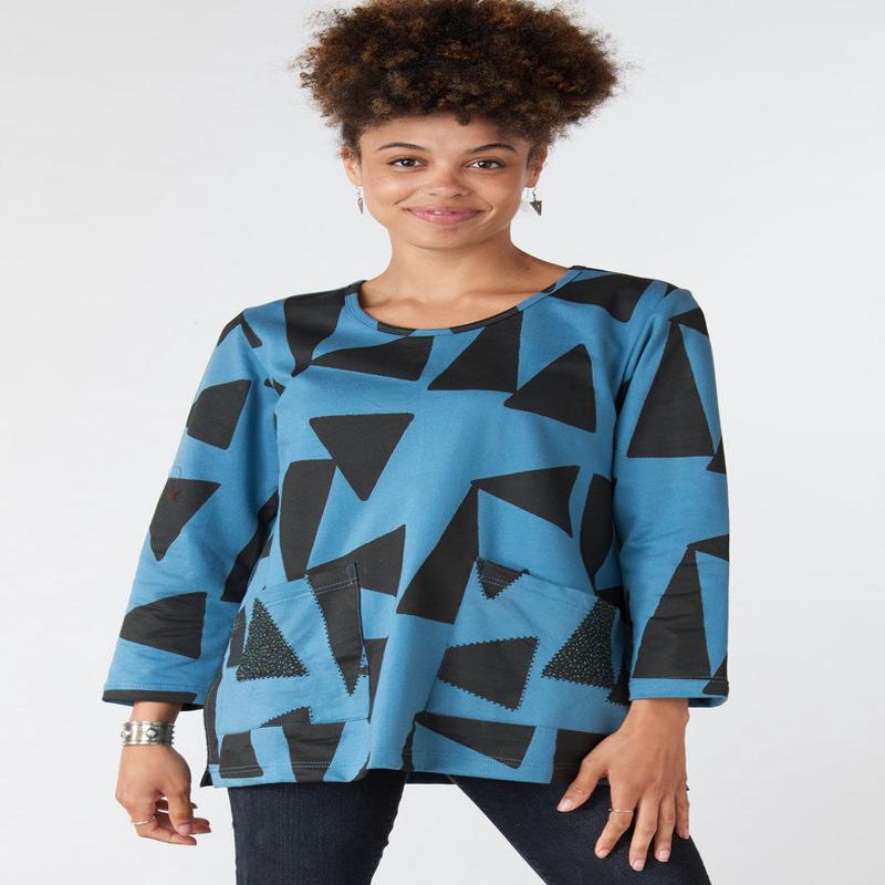 Trisya Organic Cotton French Terry Long-Sleeve Tee - Winter sky