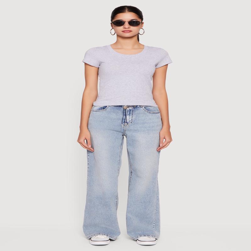 Almost Famous Mineral Wash Drawstring Waist Wide Leg Jeans