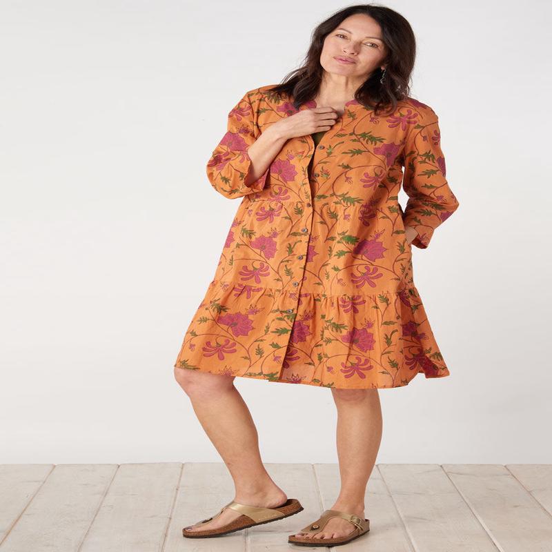 Lavasa Organic Cotton Tiered Shirt Dress - Honey/Multi