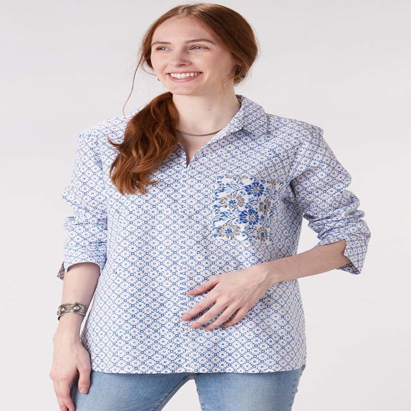 Renuka Organic Tunic - White/Lapis