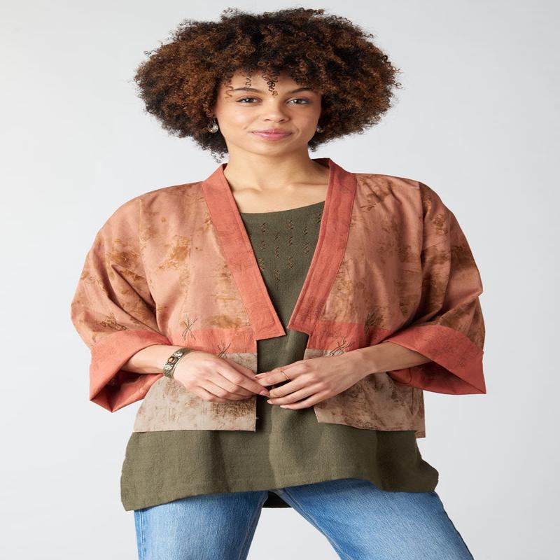 Sikkim Eco-Print Organic Cotton Unstructured Boxy Jacket - Madder root