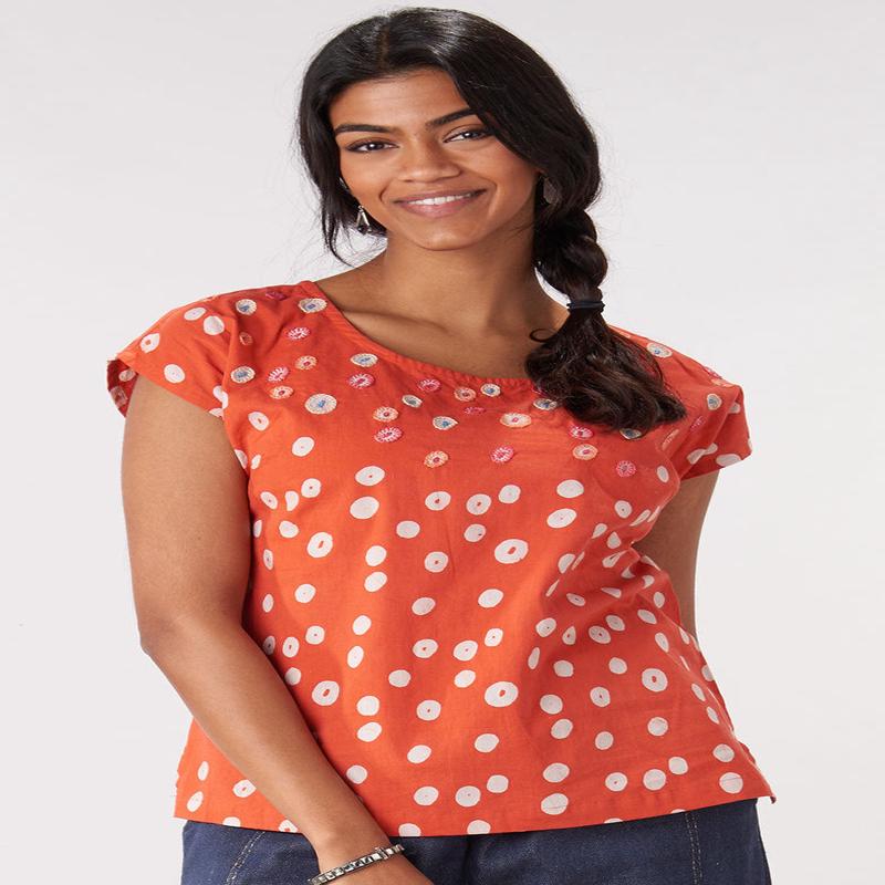 Tivisha Batik Print Cap Sleeve Top - Punch