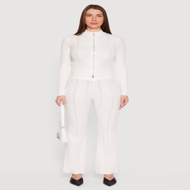 Almost Famous Cable Knit Pull On Flare Pants