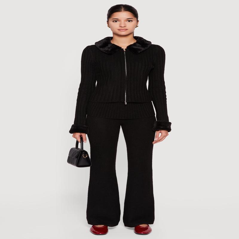 Almost Famous Knitted Flare Leg Fold Over Pants