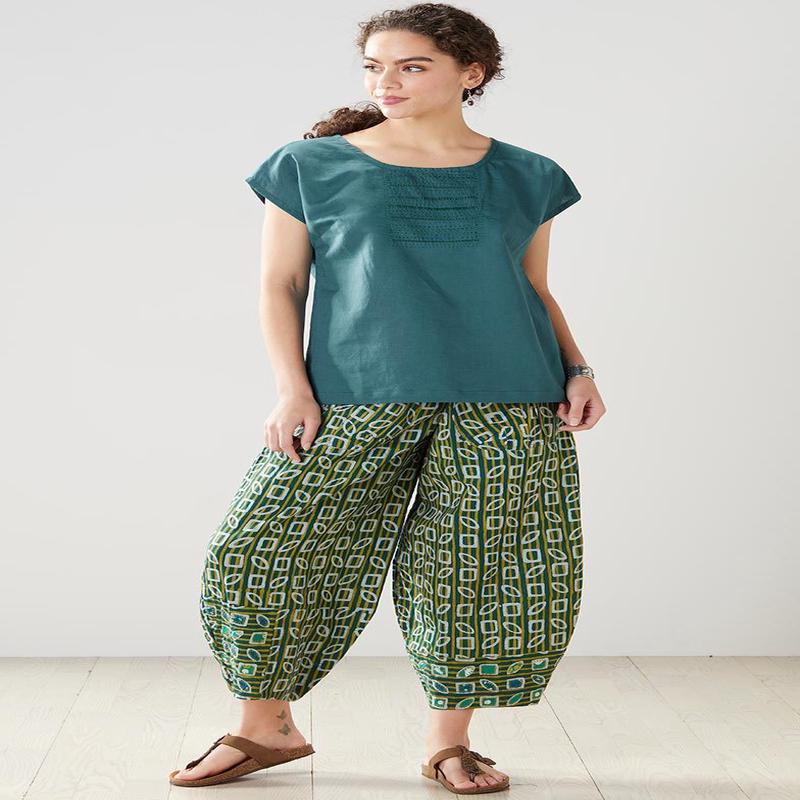 Dhulia Drawstring Lantern-Leg Pant - Dusty teal/Green tea