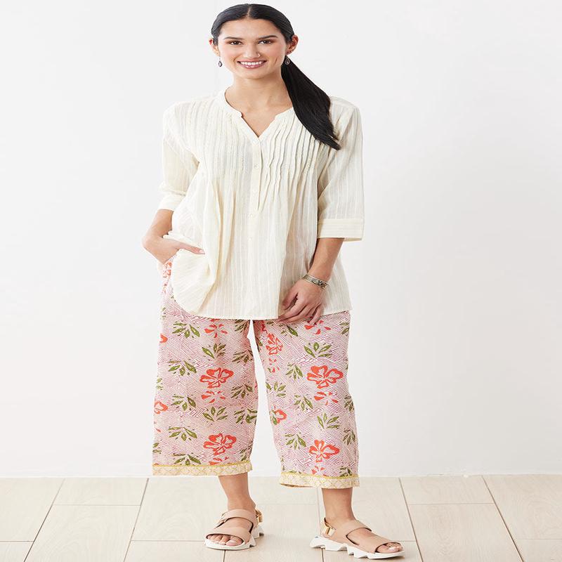Kesari Organic Cotton Pull-On Crop Pant - Strawberry/Multi