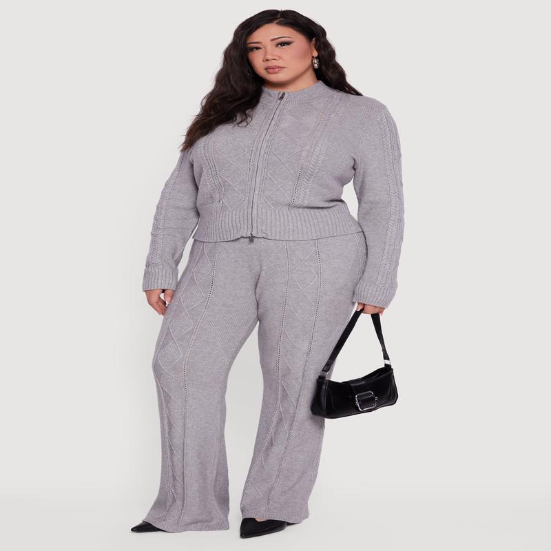 Plus Size Almost Famous High Waisted Cable Knit Pants