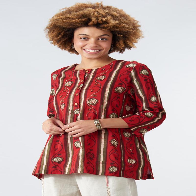 Sharuna 3/4 Sleeve Top  - Salsa