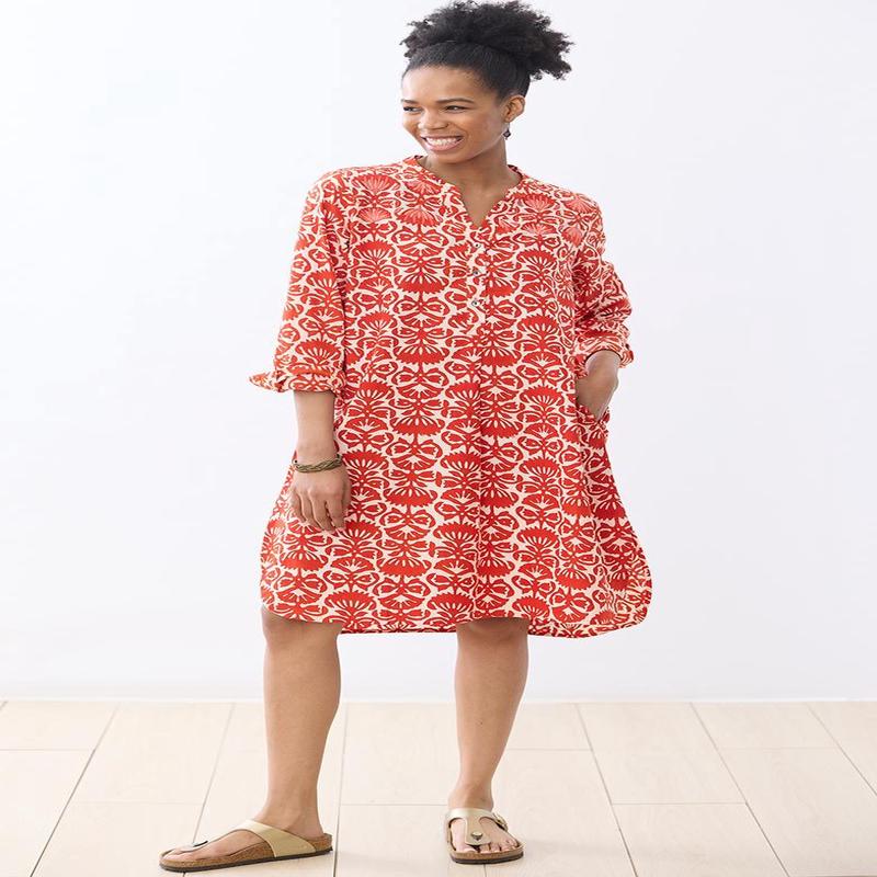 Parineet Long-Sleeve Shirt/Dress - Vermilion