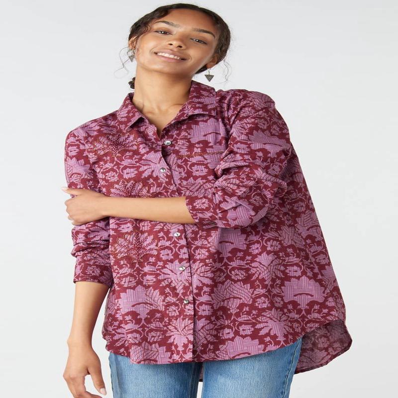 Aashna High-Low Hem Button-Down Shirt - Iced plum