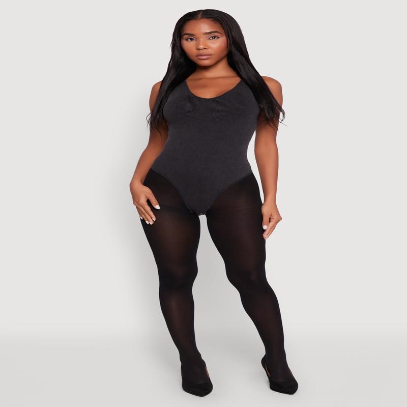 Seamless Mineral Wash V Neck Thong Bodysuit