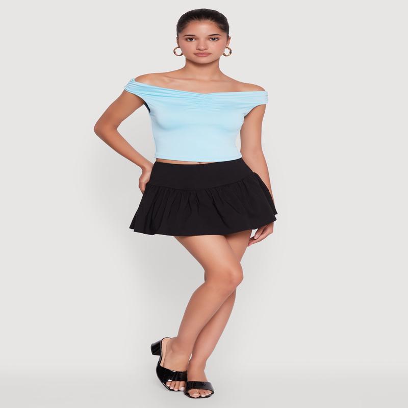 Trendy High Waisted Mini Skater Skirt