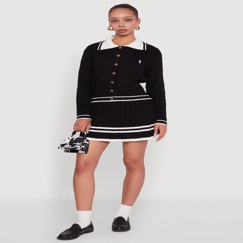 High Waisted Varsity Stripe Pleated Skirt