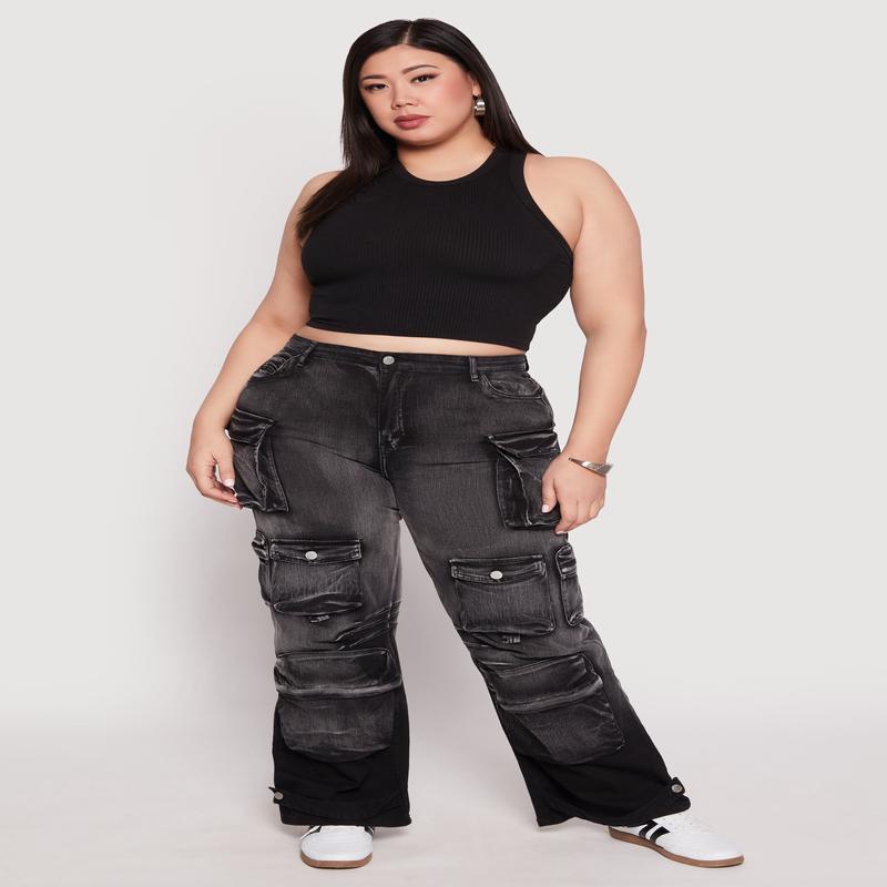 Plus Size Daisy Mineral Wash Cargo Jeans