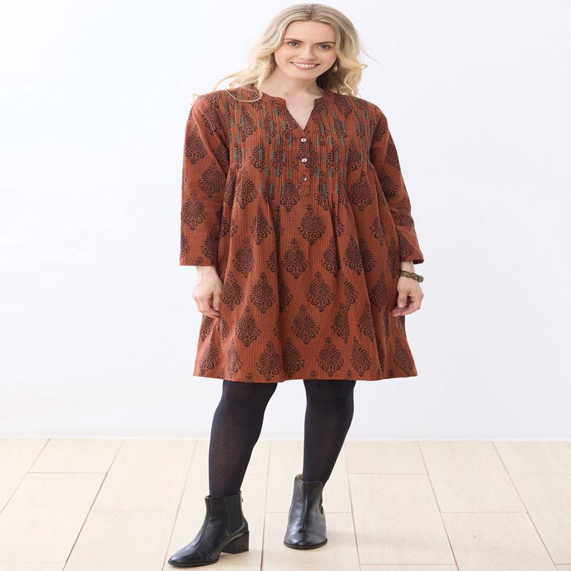 Anvita Long-Sleeve Pleated Shirtdress - Spice