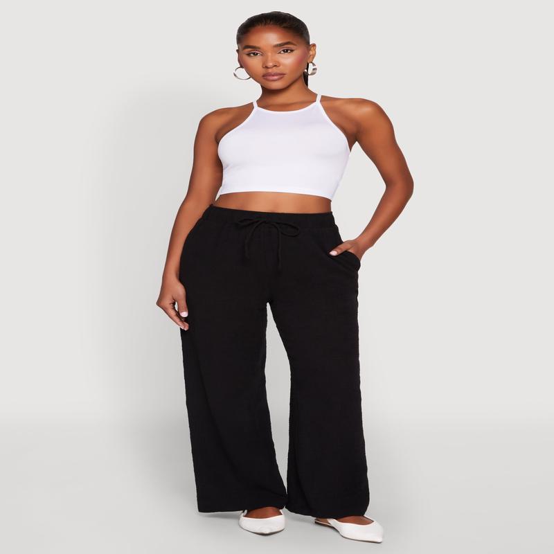 Gauze Knit Wide Leg Pants