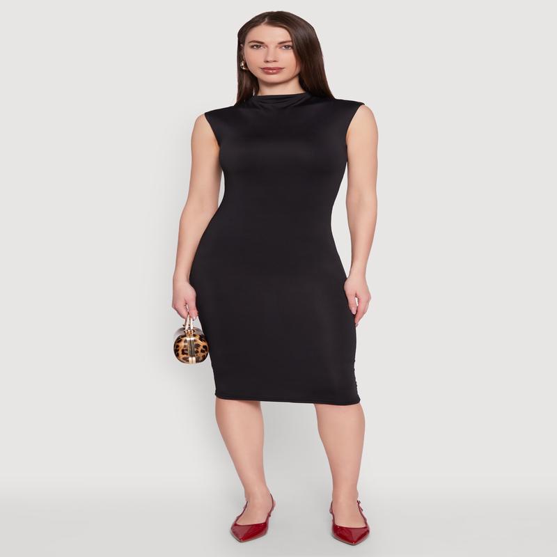 Mock Neck Cap Sleeve Midi Dress