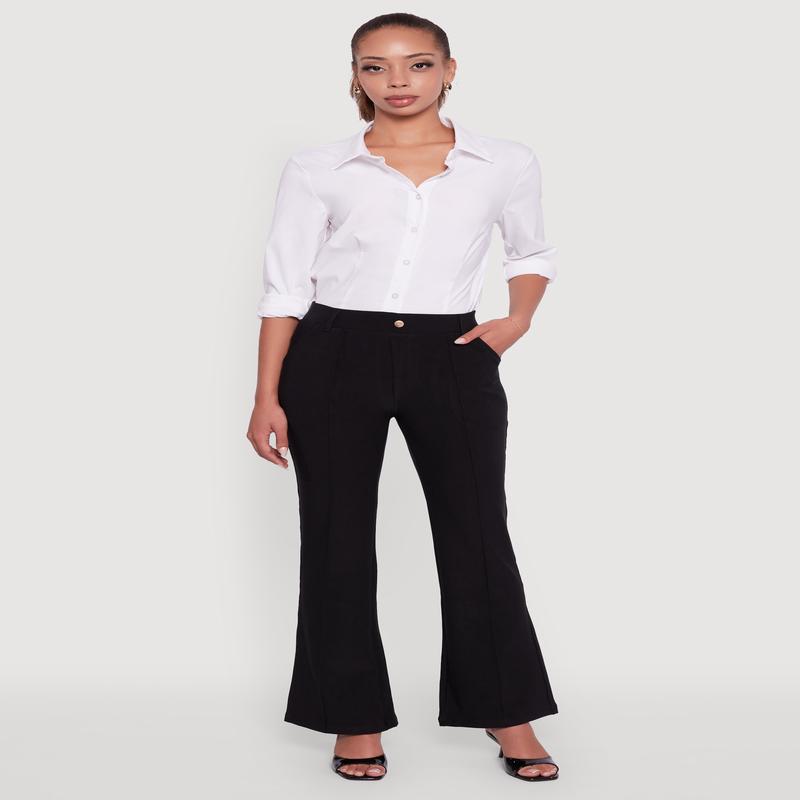 Scuba Pintuck Pull On Flare Pants