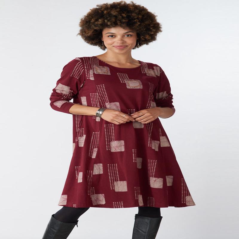 Vimla Cotton Jersey Knee-Length Dress - Radicchio/Cement