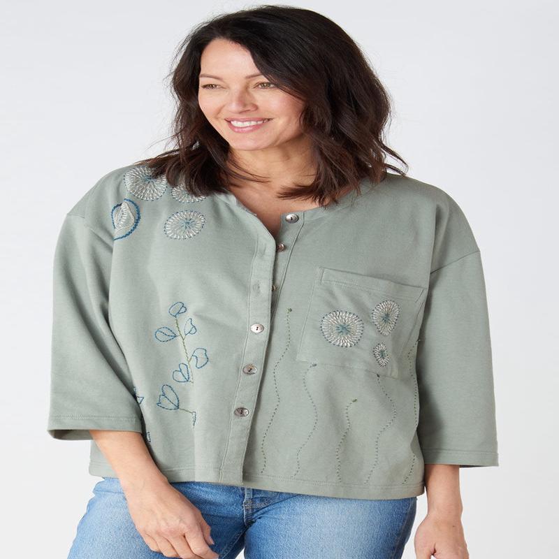 Mysore Organic French Terry Cardigan - Eucalyptus