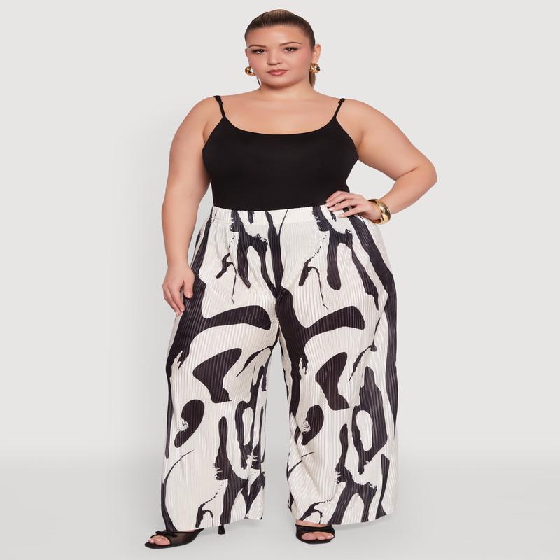 Plus Size Plisse Printed Palazzo Pants