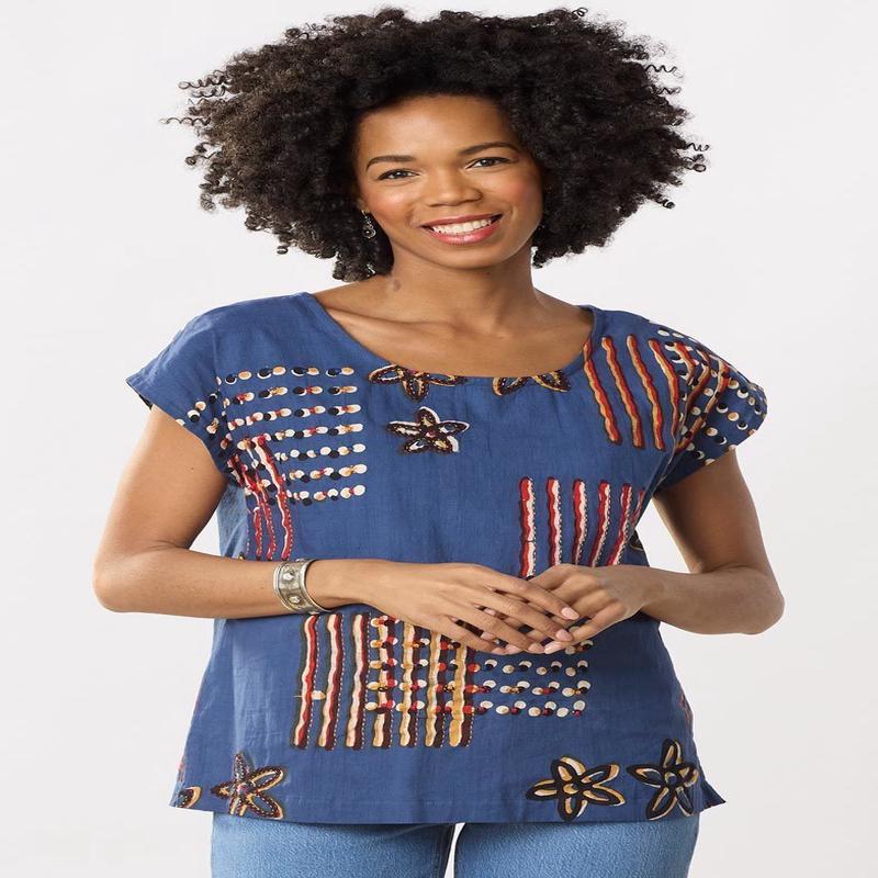 Tivisha Cap Sleeve Top - Cornflower/Multi