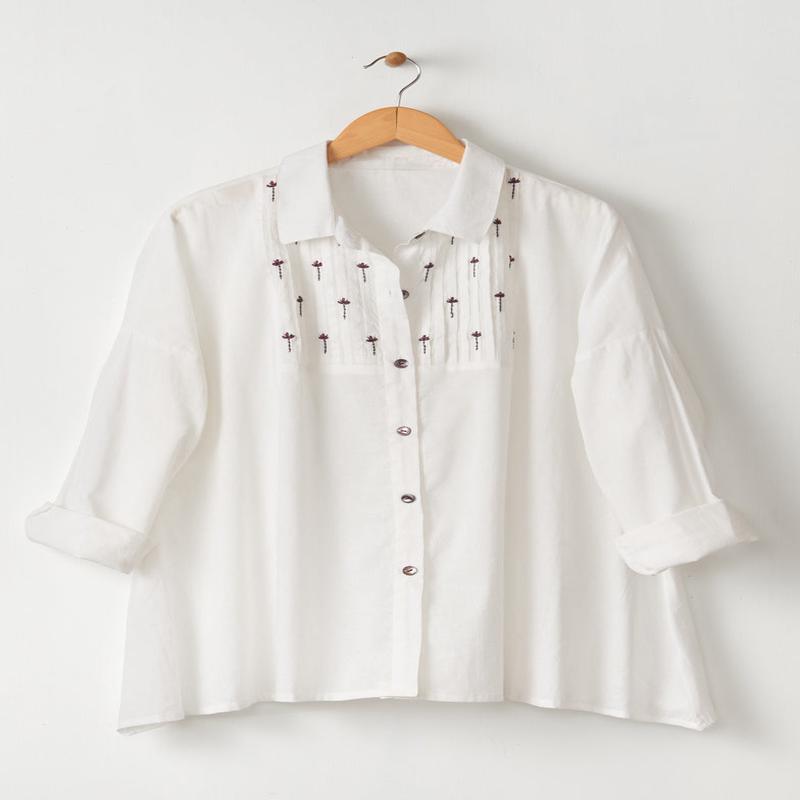 Vanita Classic Collar Embroidered Shirt - White