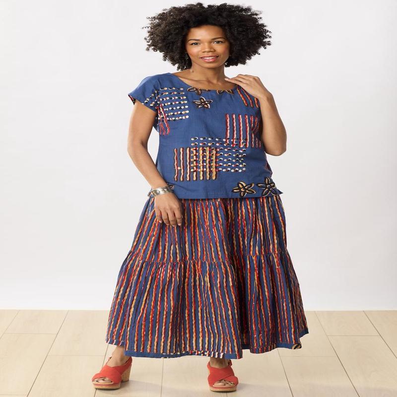 Ashiana Tiered Long Skirt - Cornflower/Multi