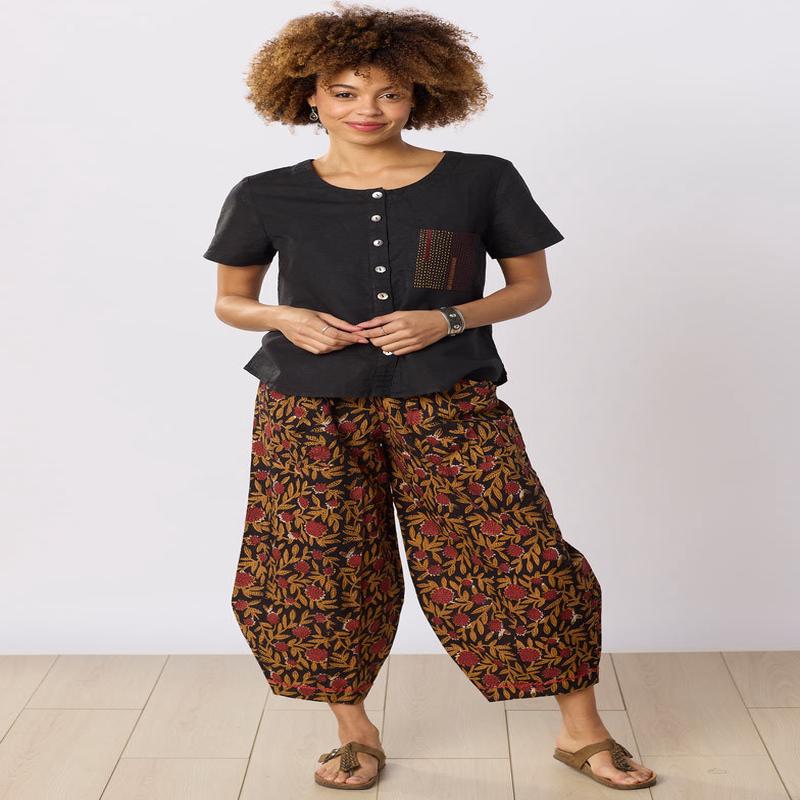 Dhulia Drawstring Lantern-Leg Pant - Black/Multi