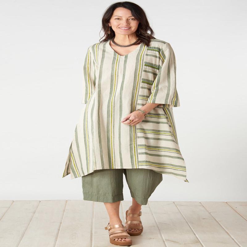 Rashi Side Slit Kaftan - Natural/Herb