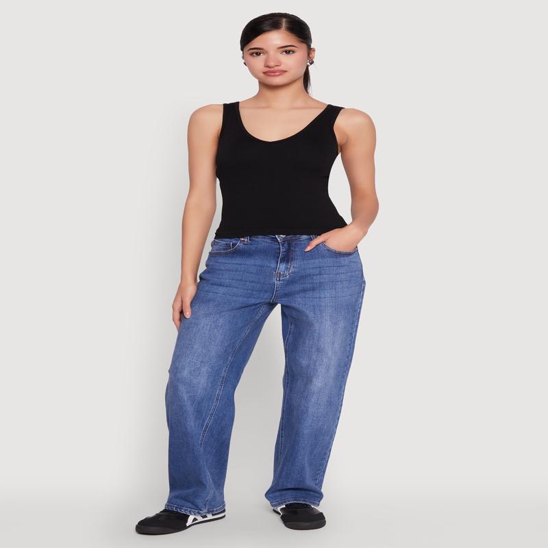 Seamless Ribbed Knit V Neck Tank Top