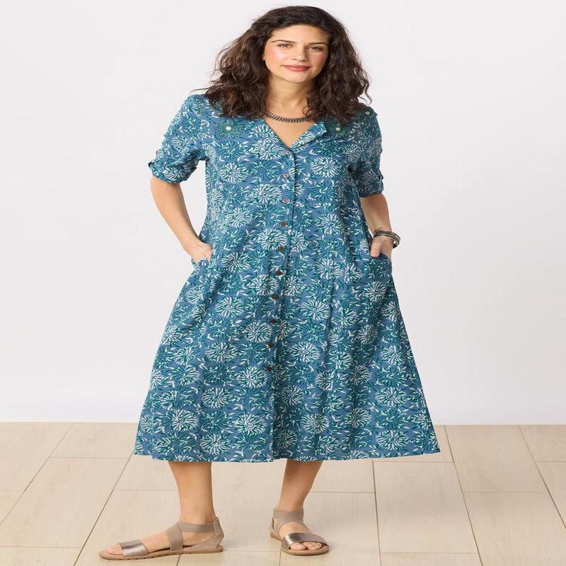 Anisha Resort Collar Fit and Flair Shirtdress - Summer night