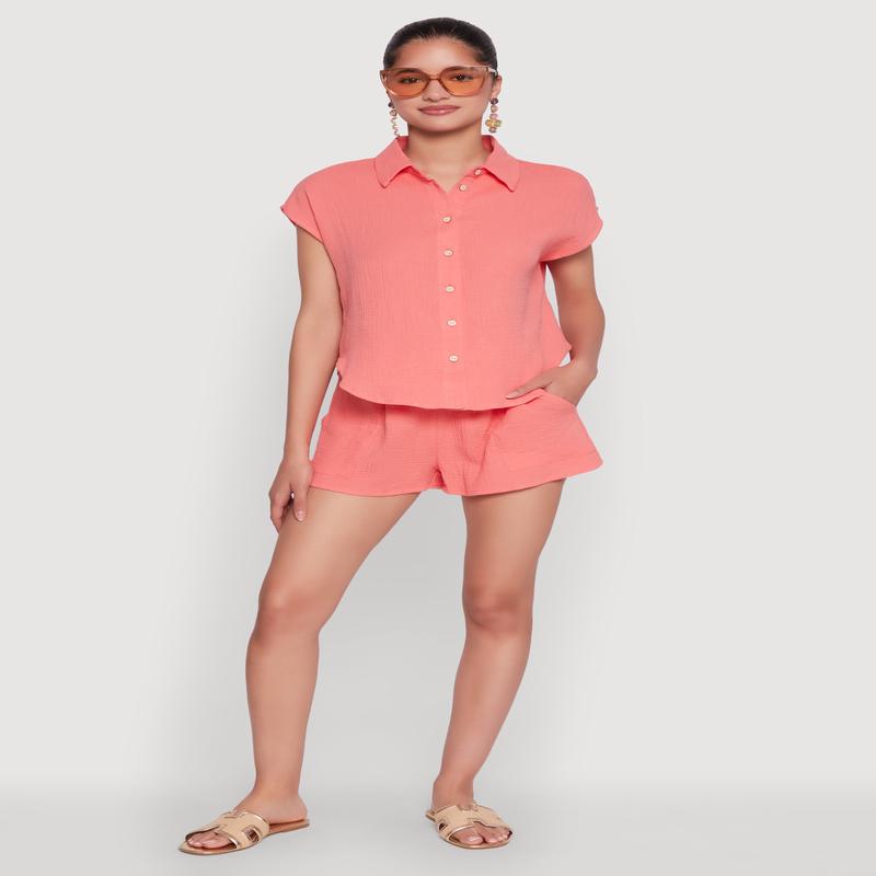 Gauze Knit Drawstring Shorts