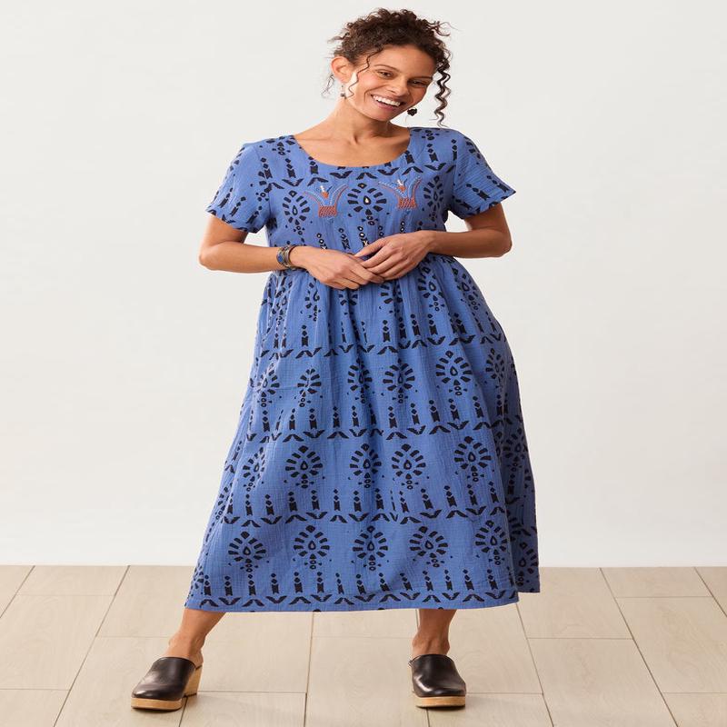 Geethali Cotton Double Gauze Scoop-Neck Maxi Dress - Lively blue/Black