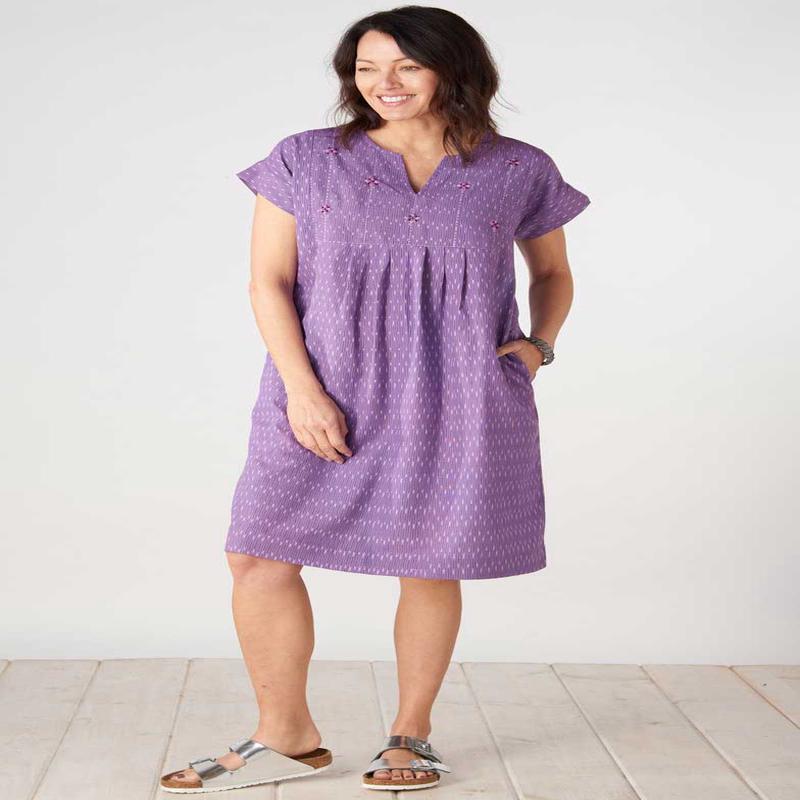 Mahika Notch-Neck Knee-Length Dress - Purple